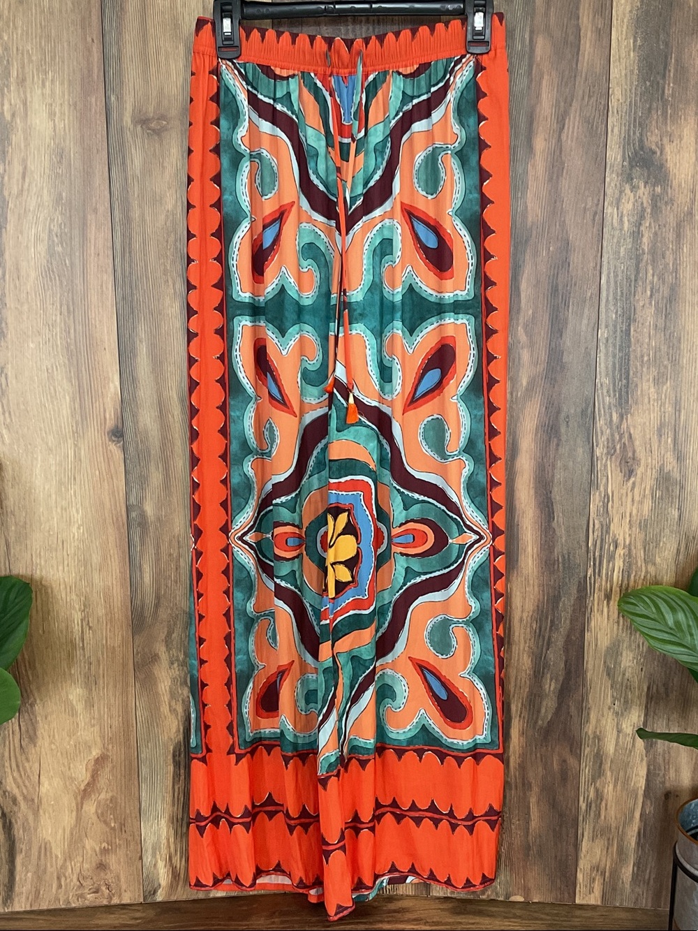 Rachel Zoe Orange and Teal Wide-Leg Palazzo Pants XS    338B